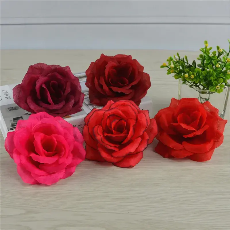 10piece 10cm Silk Artificial Roses Flower Head Christmas Halloween Birthday Party Decor Fake Flowers DIY Wedding Flower Wall