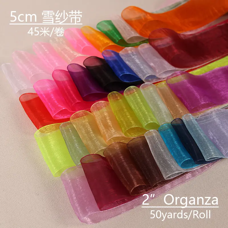 5cm Wide 45m Chiffon Ribbon Organza Lace Ribbons DIY Crafts Christmas Wedding Decoration Gift Wrapping Fabric