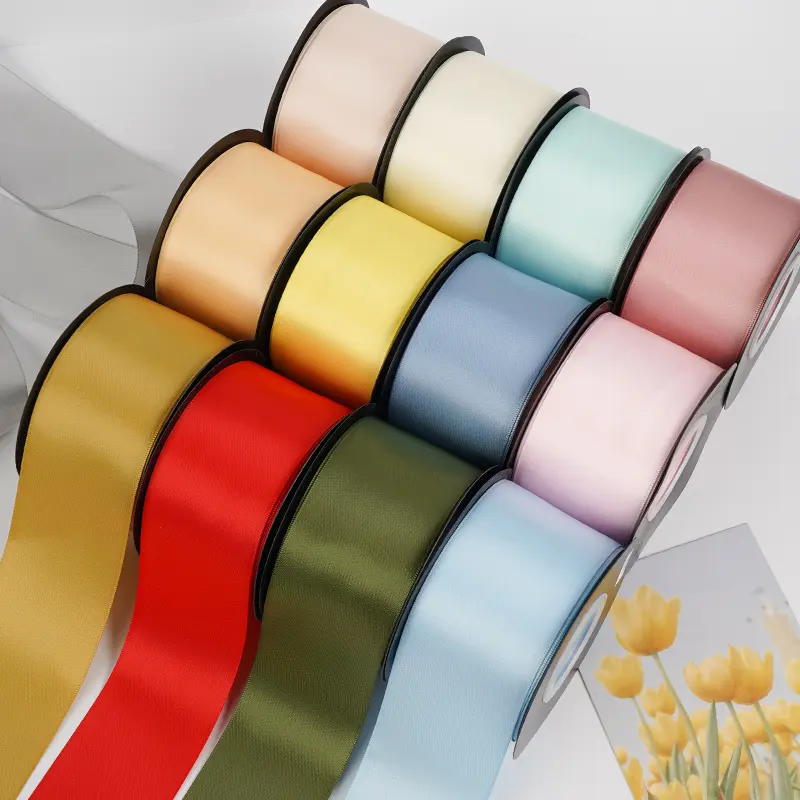 18meters/roll 50mm Double Faced Satin Ribbon Soild Color Wedding Party Christmas Decoration Box Decorative Ribbon