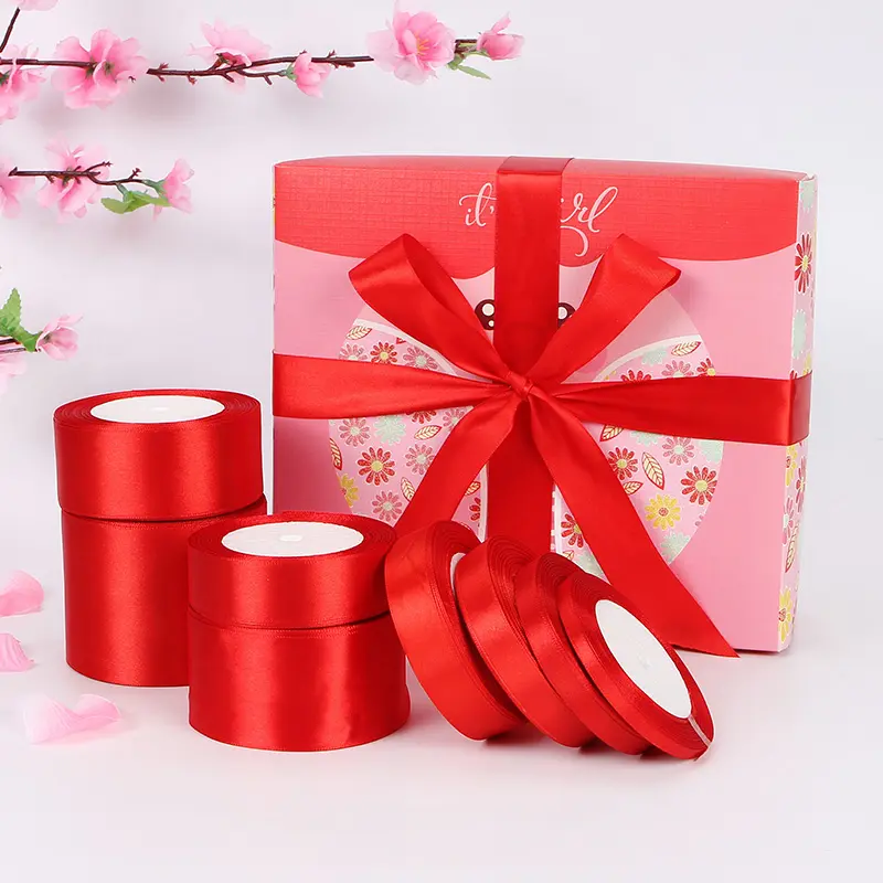 6-10-15-20-25-40-50mm Red Satin Ribbons 22Meters/Roll Wedding Birthday Party Christmas Halloween Gift Box Wrapping Ruban