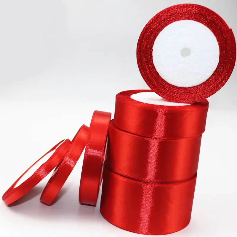 6-10-15-20-25-40-50mm Red Satin Ribbons 22Meters/Roll Wedding Birthday Party Christmas Halloween Gift Box Wrapping Ruban