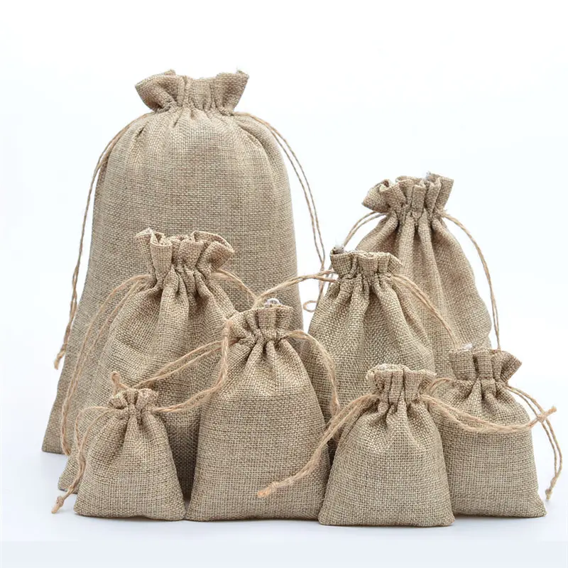 5pcs Jute Burlap Drawstring Bags Christmas Halloween Rustic Wedding Birthday Party Candy Chocolate Wrapping Bags Gift Box Bags