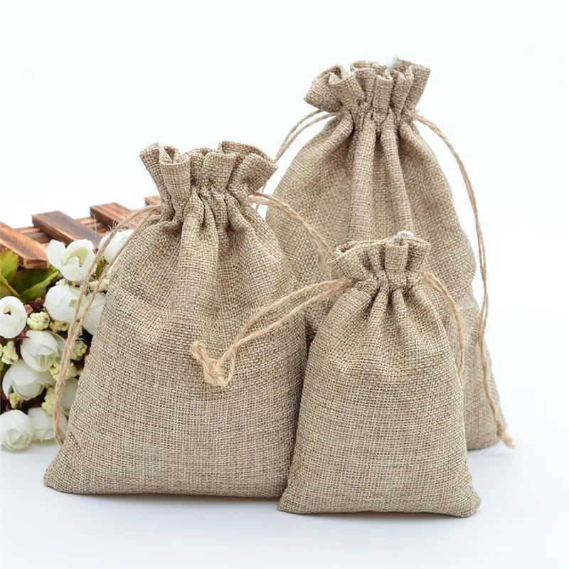 5pcs Jute Burlap Drawstring Bags Christmas Halloween Rustic Wedding Birthday Party Candy Chocolate Wrapping Bags Gift Box Bags