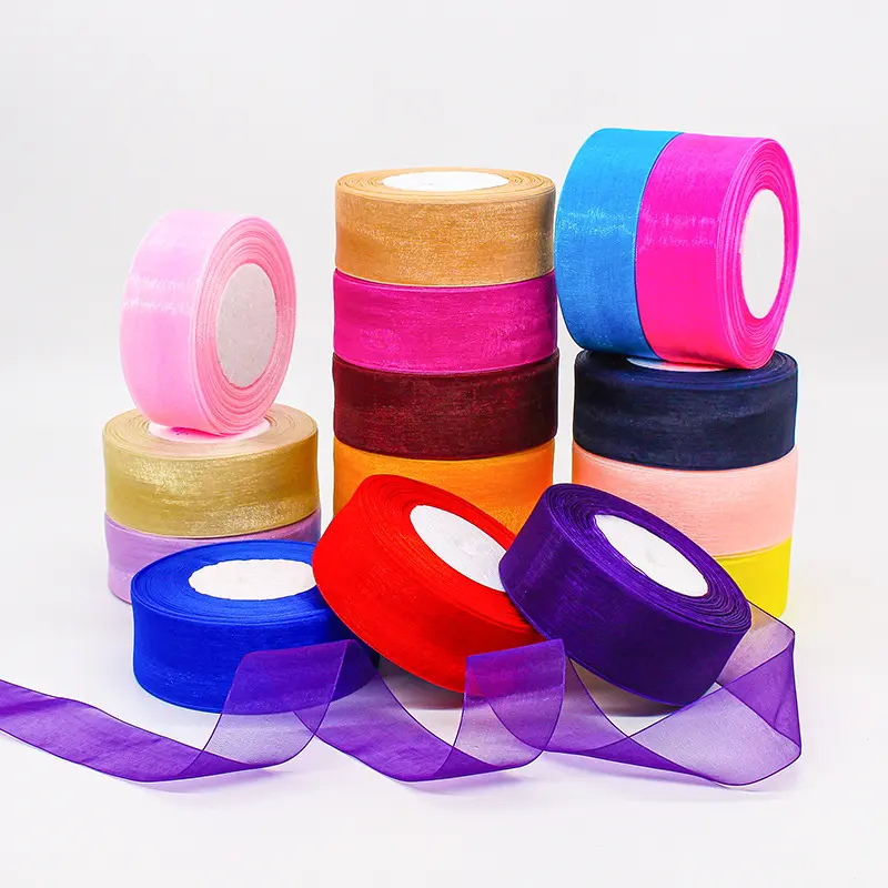 4cm Organza Ribbons 50yards/Roll Christmas Halloween Wedding Birthday Party Gift Box Wrapping Ribbons DIY Handmade Crafts Fabric