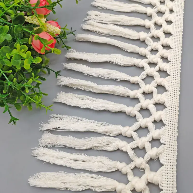 13cm Beige Crocheted Fringe Cotton Lace Ribbon DIY Apparel Sewing Fabric Curtain Scarf Home Textile Garment Decoration Tassel