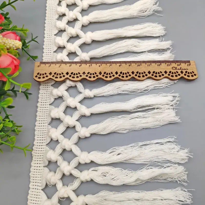 13cm Beige Crocheted Fringe Cotton Lace Ribbon DIY Apparel Sewing Fabric Curtain Scarf Home Textile Garment Decoration Tassel