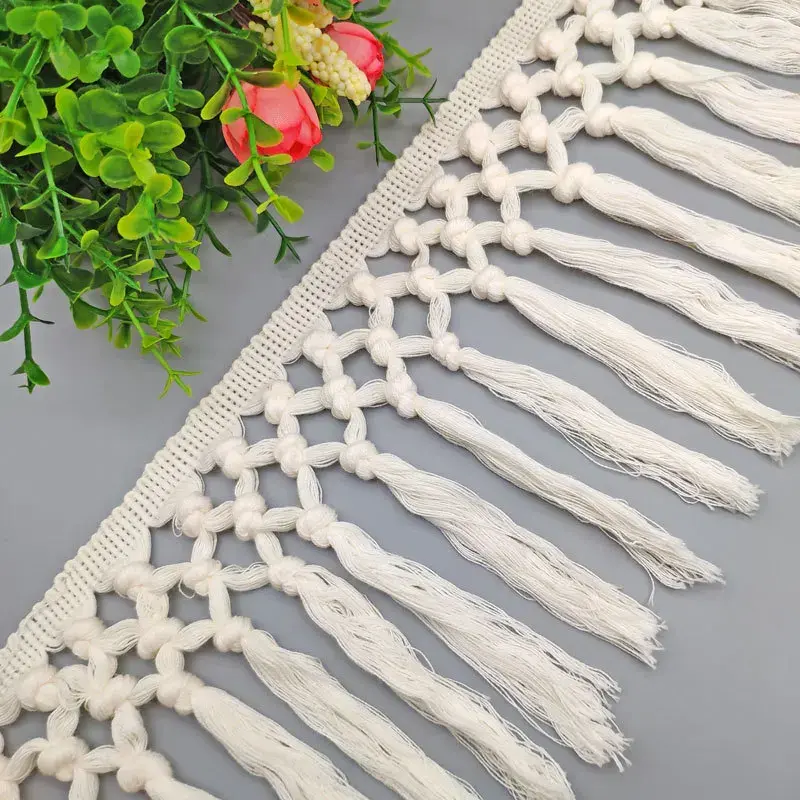 13cm Beige Crocheted Fringe Cotton Lace Ribbon DIY Apparel Sewing Fabric Curtain Scarf Home Textile Garment Decoration Tassel