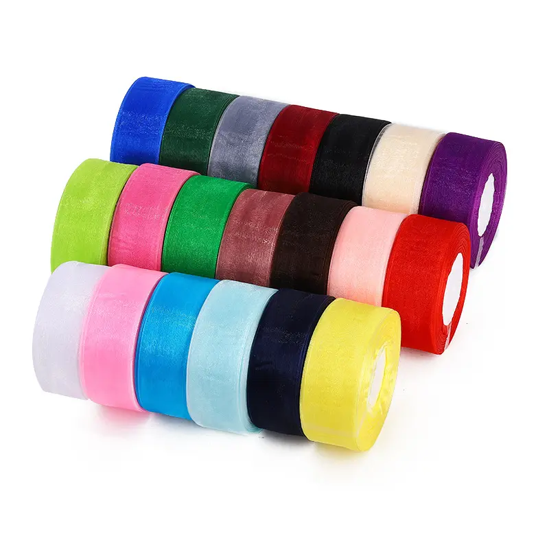 (50 Yards/roll) Organza Ribbon Wholesale 4CM Gift Wrapping Decoration Christmas Silk Ribbons Lace Fabric Bows for Crafts