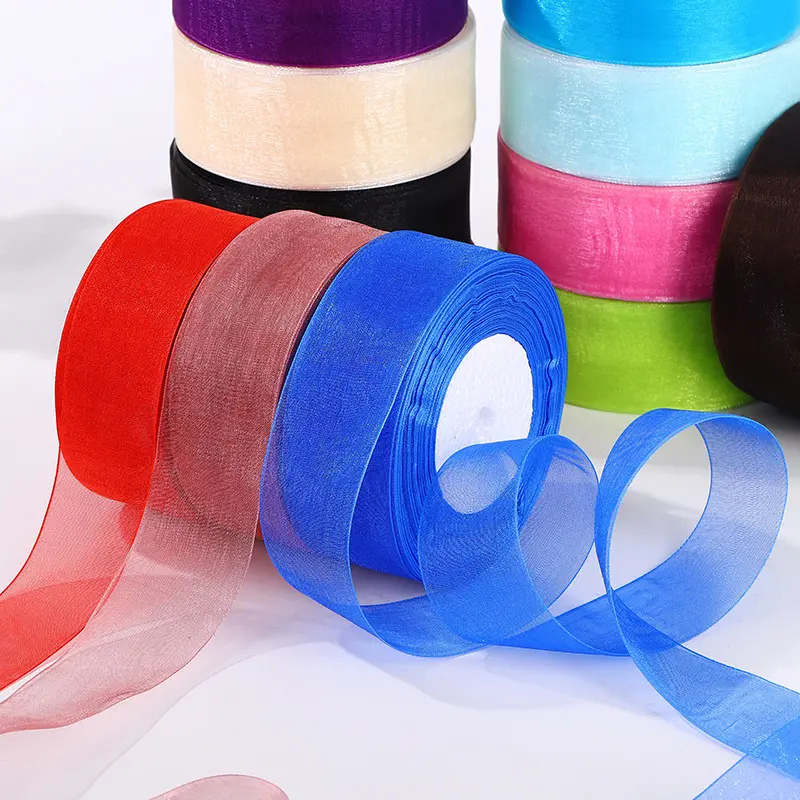 (50 Yards/roll) Organza Ribbon Wholesale 4CM Gift Wrapping Decoration Christmas Silk Ribbons Lace Fabric Bows for Crafts