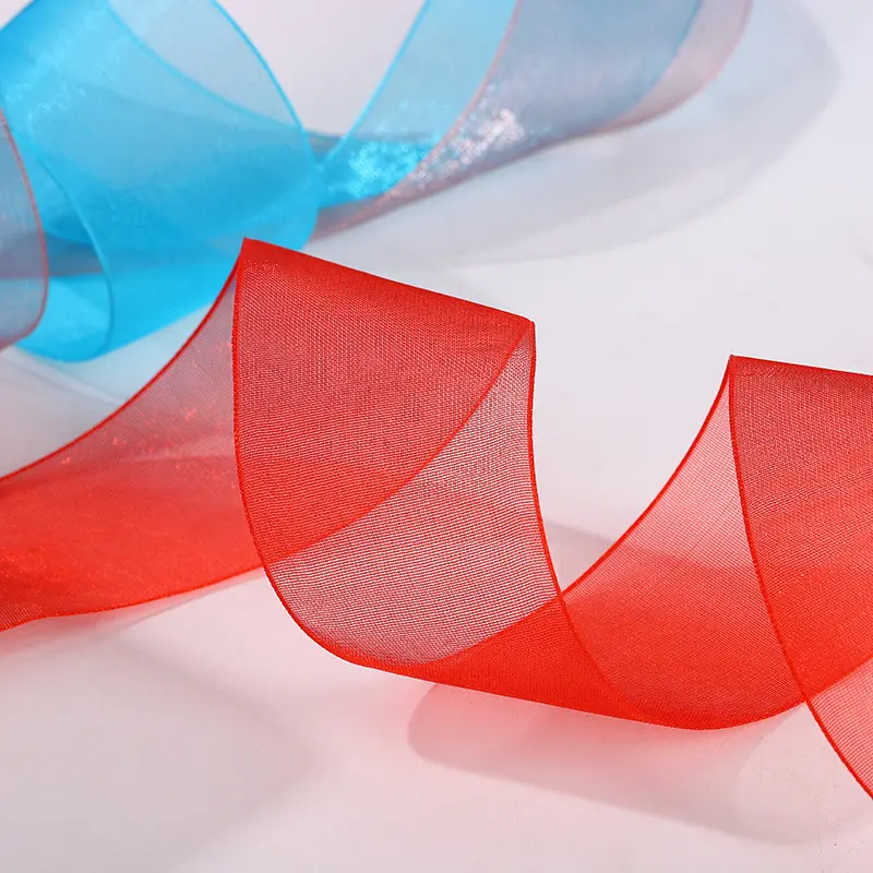 (50 Yards/roll) Organza Ribbon Wholesale 4CM Gift Wrapping Decoration Christmas Silk Ribbons Lace Fabric Bows for Crafts