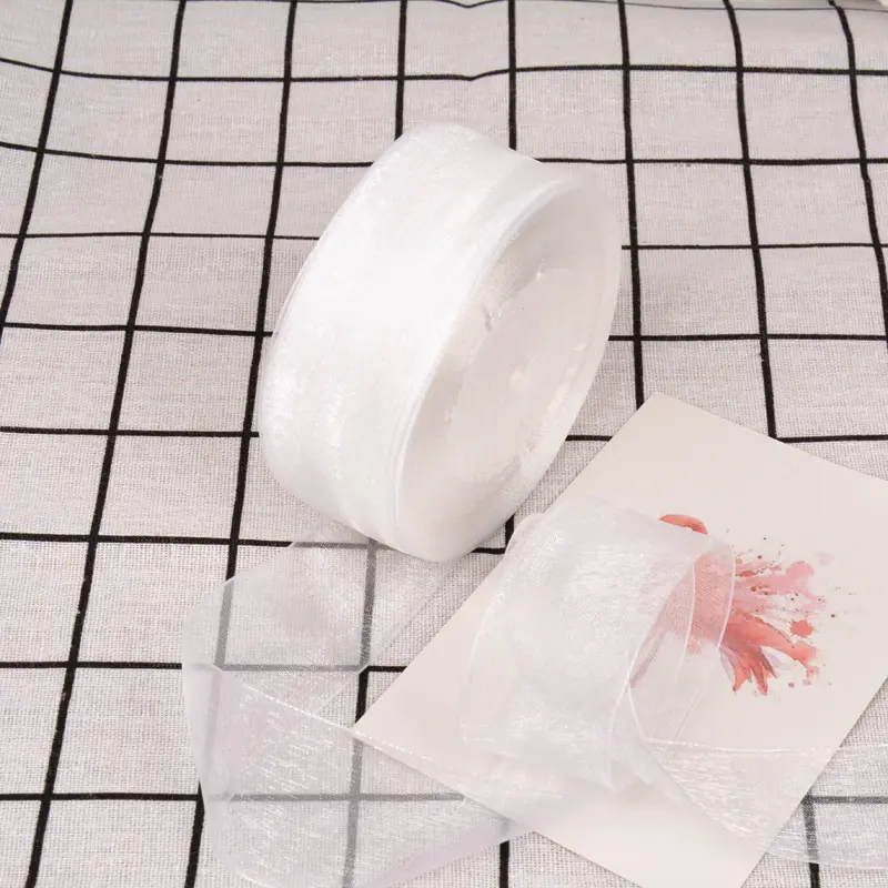 (50 Yards/roll) Organza Ribbon Wholesale 4CM Gift Wrapping Decoration Christmas Silk Ribbons Lace Fabric Bows for Crafts