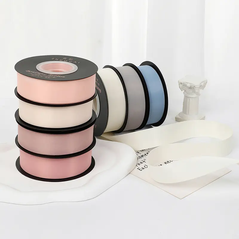 25mm 18meters/roll Milk Silk Ribbon Christmas Party Wedding Decoration Handmade Box Bows Hair Accessories Craft Supplies