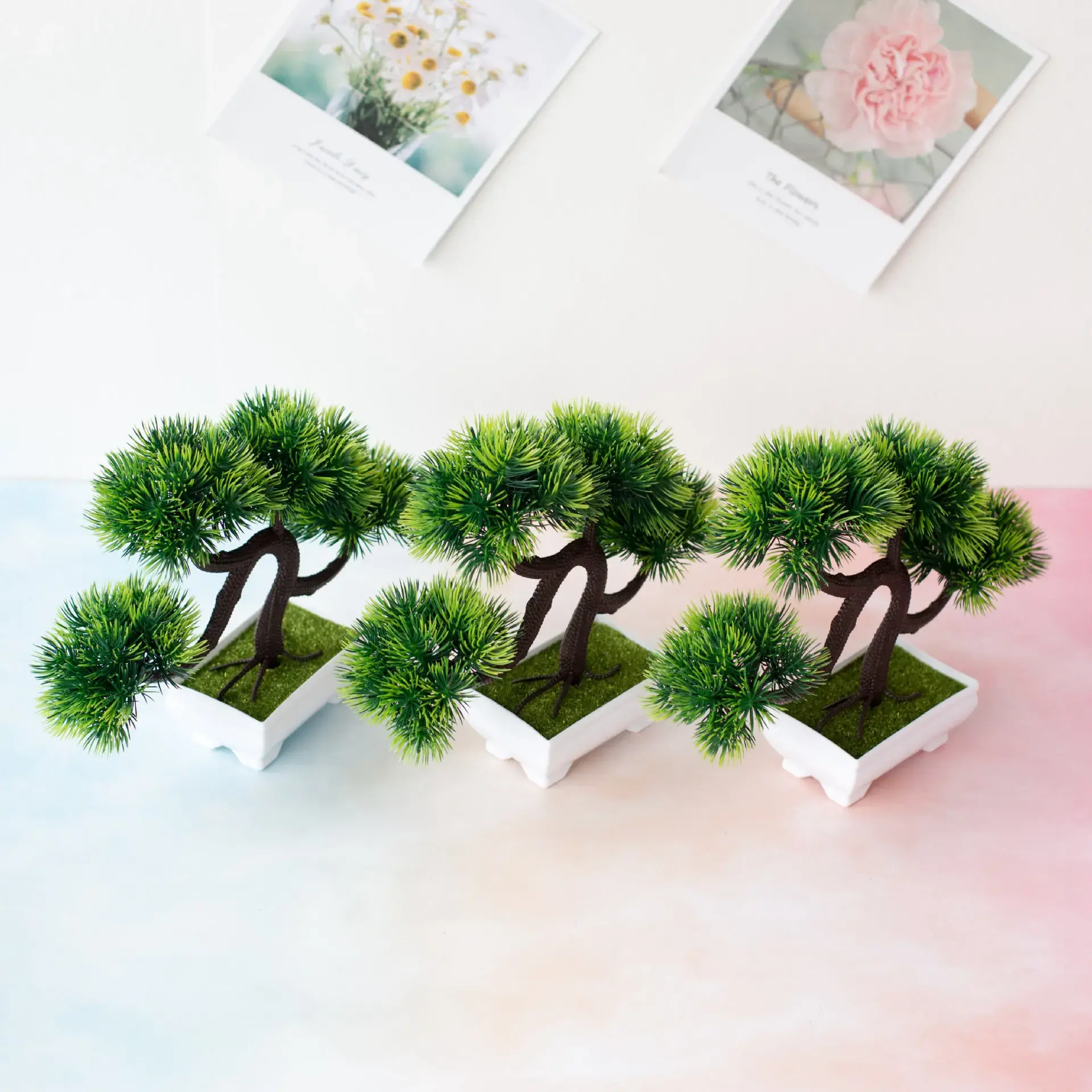 22x26cm 4Forks Grass Ball Artificial Pine Tree Potted Bonsai Home Living Room Office Hotel Desktop Decoration Green Fake Plants