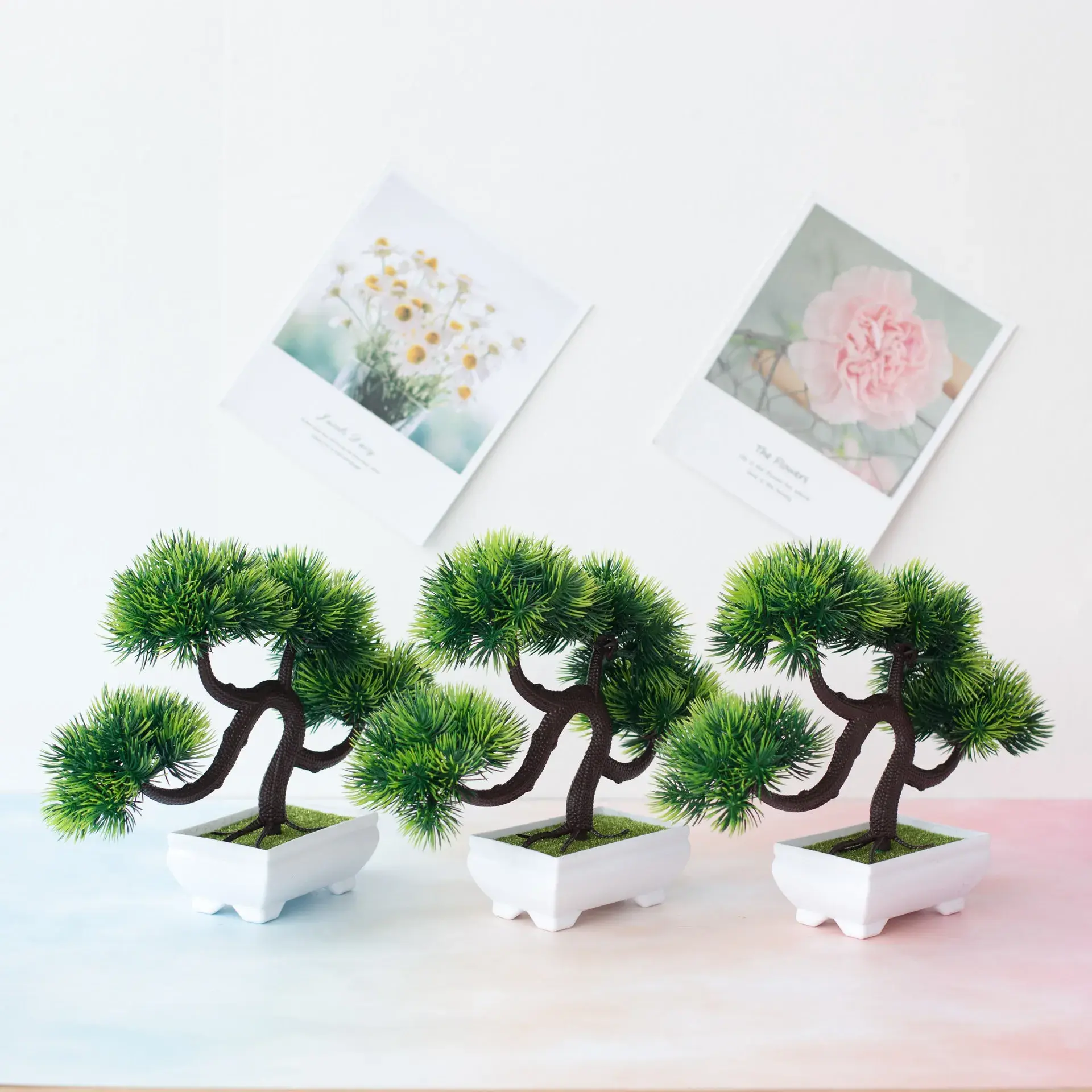 22x26cm 4Forks Grass Ball Artificial Pine Tree Potted Bonsai Home Living Room Office Hotel Desktop Decoration Green Fake Plants
