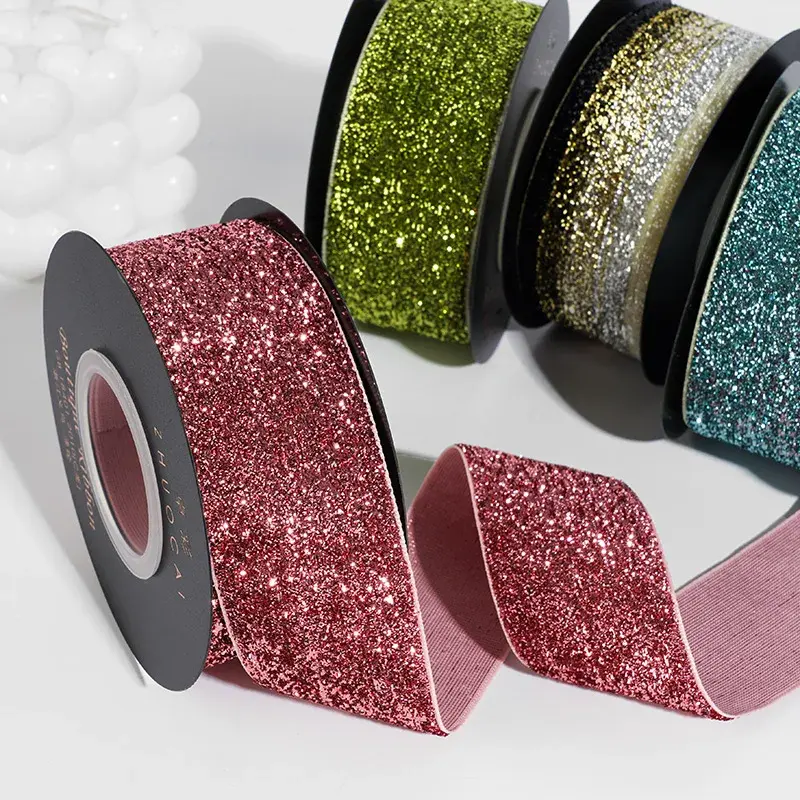 5Yards/Roll 4cm Silver Glitter Velvet Ribbon Handmade DIY Bows Gift Box Wedding Christmas Bow Decorations