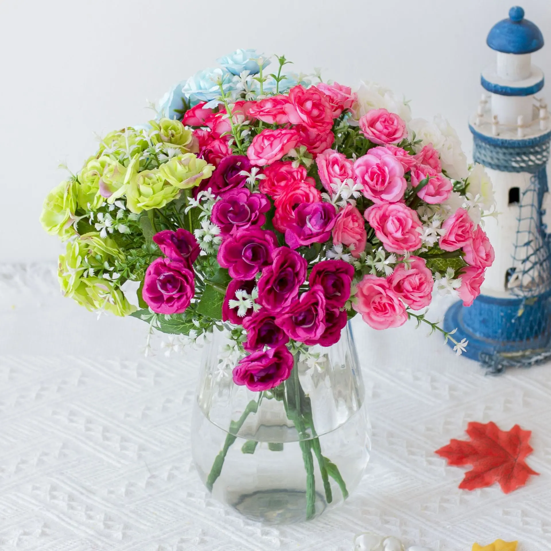 5Branches 30cm Artificial Mini Roses Flower Bouquet Home Living Room Desktop Ornament Wedding Birthday Party Decor Fake Flowers