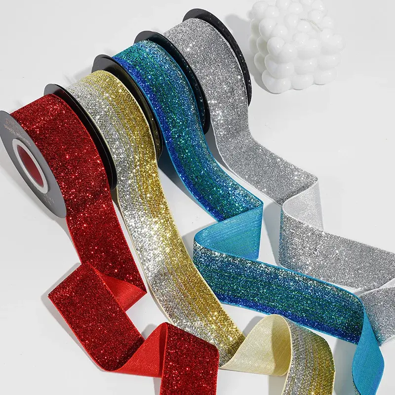 5Yards/Roll 4cm Silver Glitter Velvet Ribbon Handmade DIY Bows Gift Box Wedding Christmas Bow Decorations