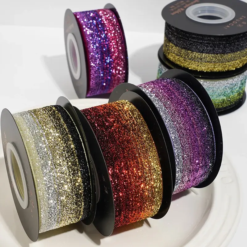 5Yards/Roll 4cm Silver Glitter Velvet Ribbon Handmade DIY Bows Gift Box Wedding Christmas Bow Decorations