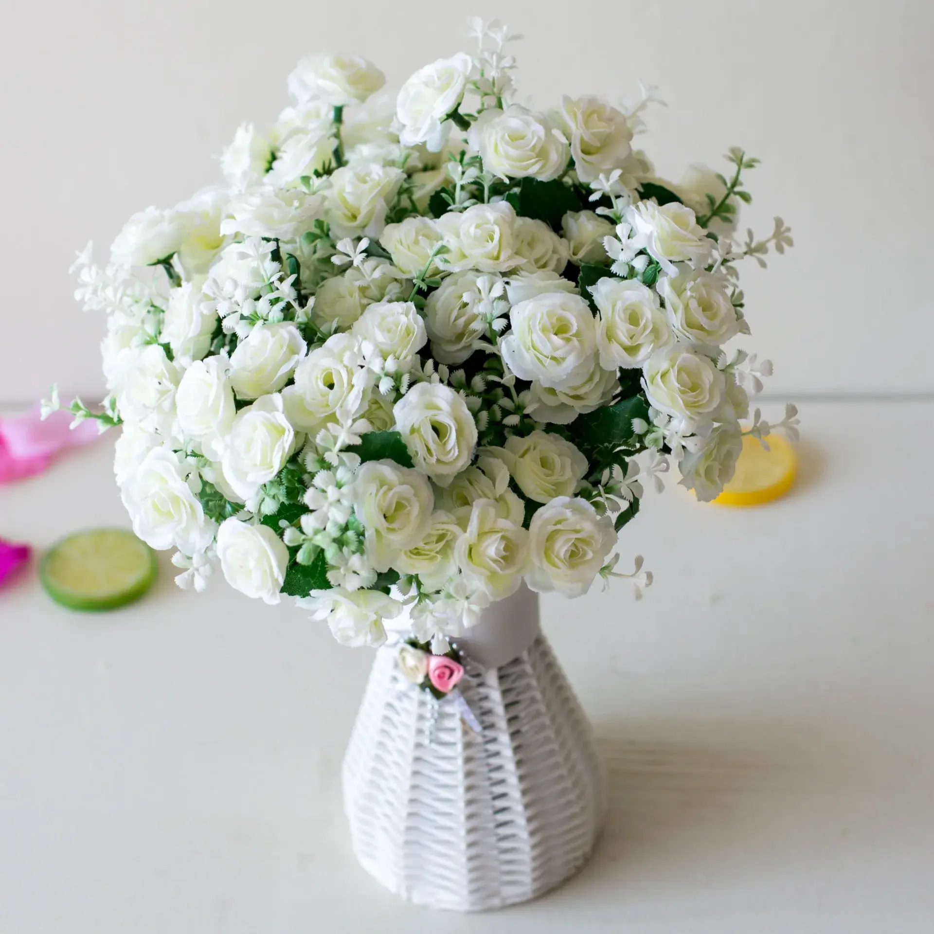 5Branches 30cm Artificial Mini Roses Flower Bouquet Home Living Room Desktop Ornament Wedding Birthday Party Decor Fake Flowers