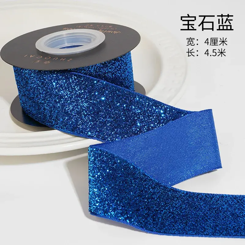 5Yards/Roll 4cm Silver Glitter Velvet Ribbon Handmade DIY Bows Gift Box Wedding Christmas Bow Decorations
