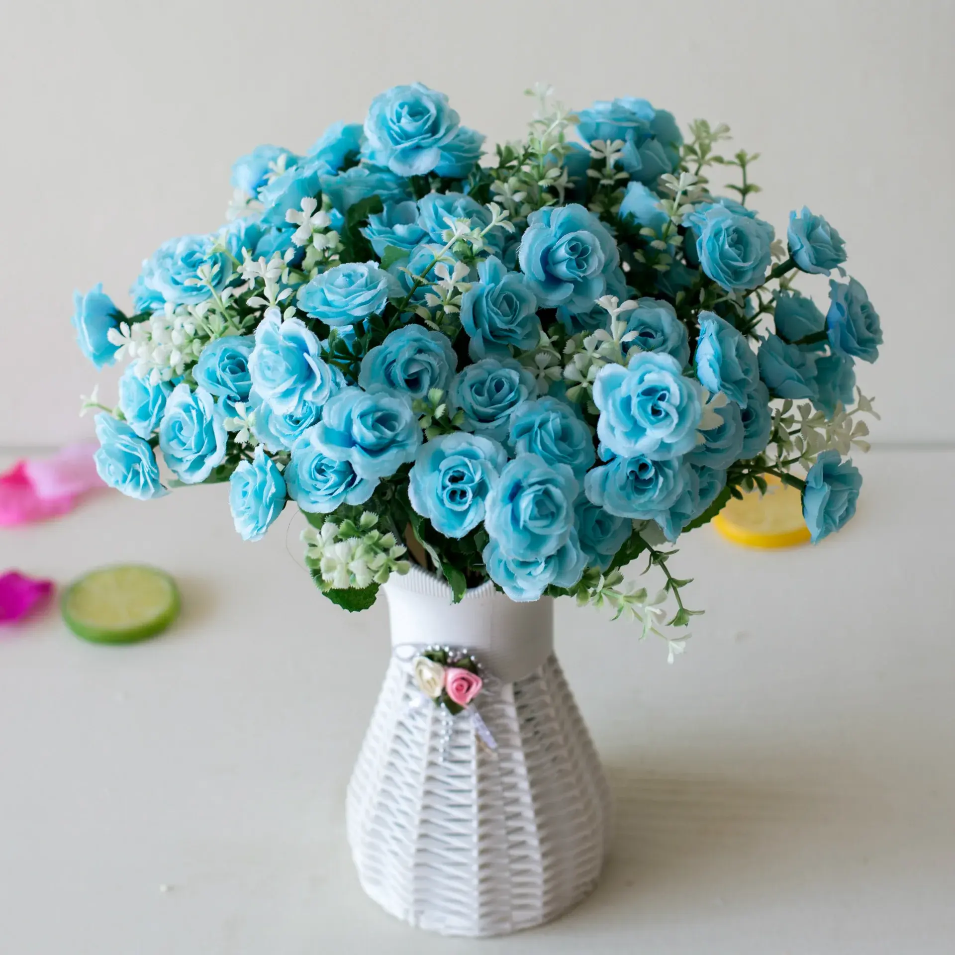 5Branches 30cm Artificial Mini Roses Flower Bouquet Home Living Room Desktop Ornament Wedding Birthday Party Decor Fake Flowers