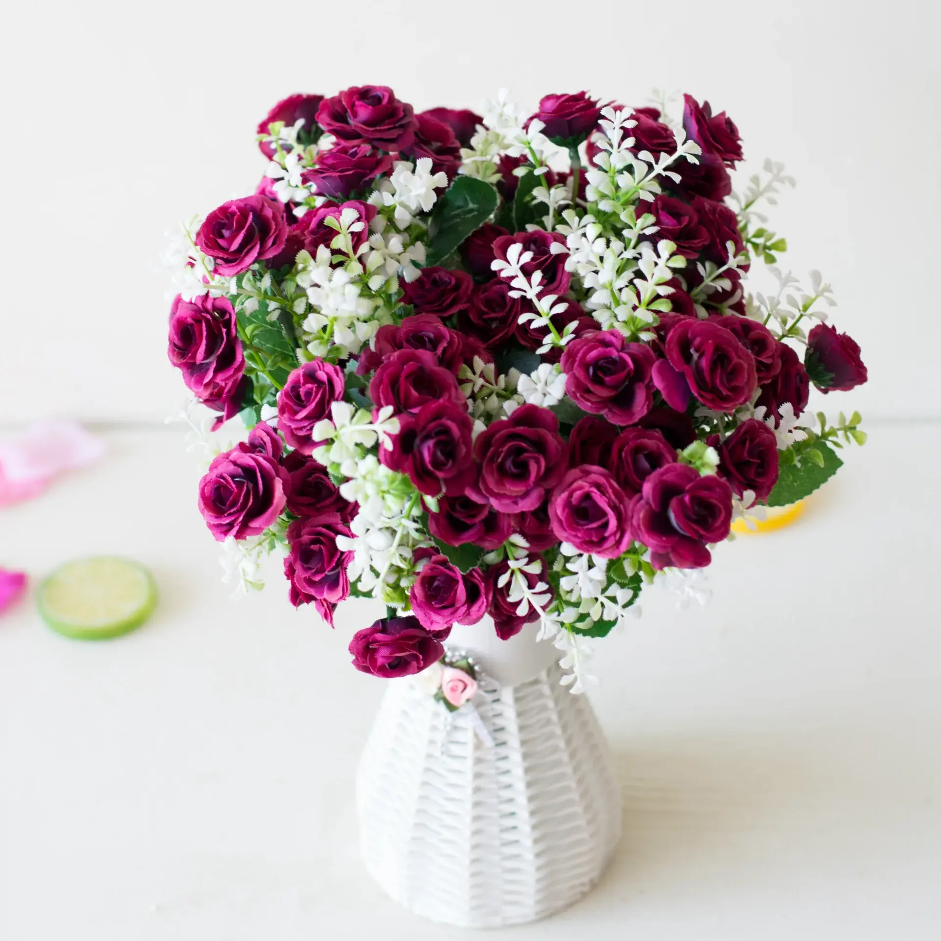 5Branches 30cm Artificial Mini Roses Flower Bouquet Home Living Room Desktop Ornament Wedding Birthday Party Decor Fake Flowers