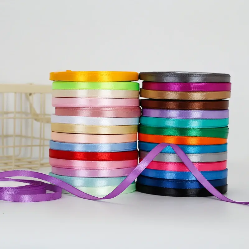 6mm Satin Ribbons Wedding Christmas Halloween Decoration Baby Shower Birthday Party Gift Wrapping Ribbon DIY Crafts Bow Fabric