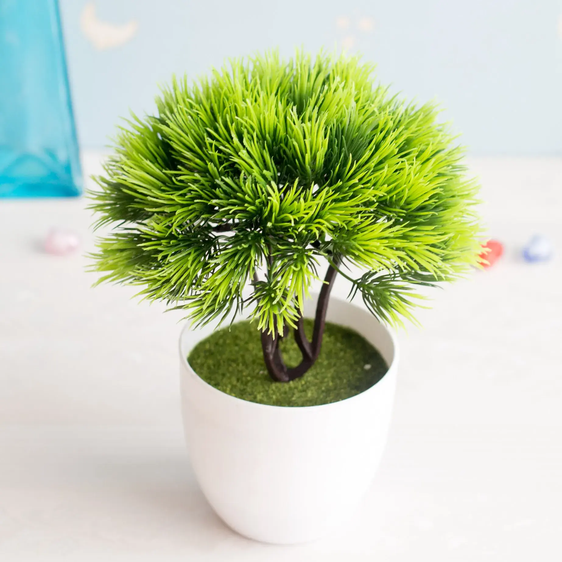17x21cm Green Artificial Small Tree Pots Bonsai Christmas Halloween Birthday Party Home Living Room Ornament Fake Plants Bonsai