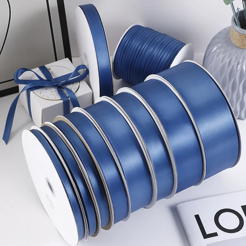 Wholesale 91meters 6mm-50mm Wu Blue Satin Ribbons Packing Material DIY Bow Craft Decor Wedding Party Decoration Gift Wrapping