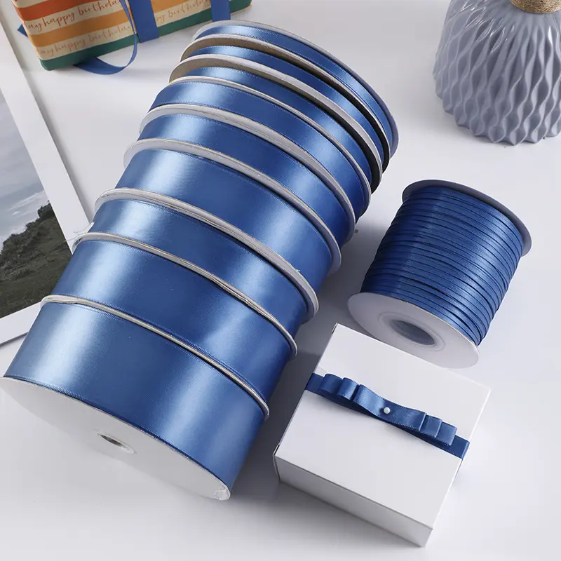 Wholesale 91meters 6mm-50mm Wu Blue Satin Ribbons Packing Material DIY Bow Craft Decor Wedding Party Decoration Gift Wrapping