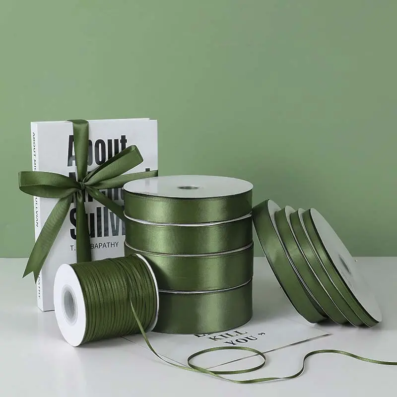 Army Green Ribbon 100Yards 6-50mm Bow DIY Crafts Handmade Scrapbooking Material Cake Boxes Packaging Ribbon Christmas Decoration