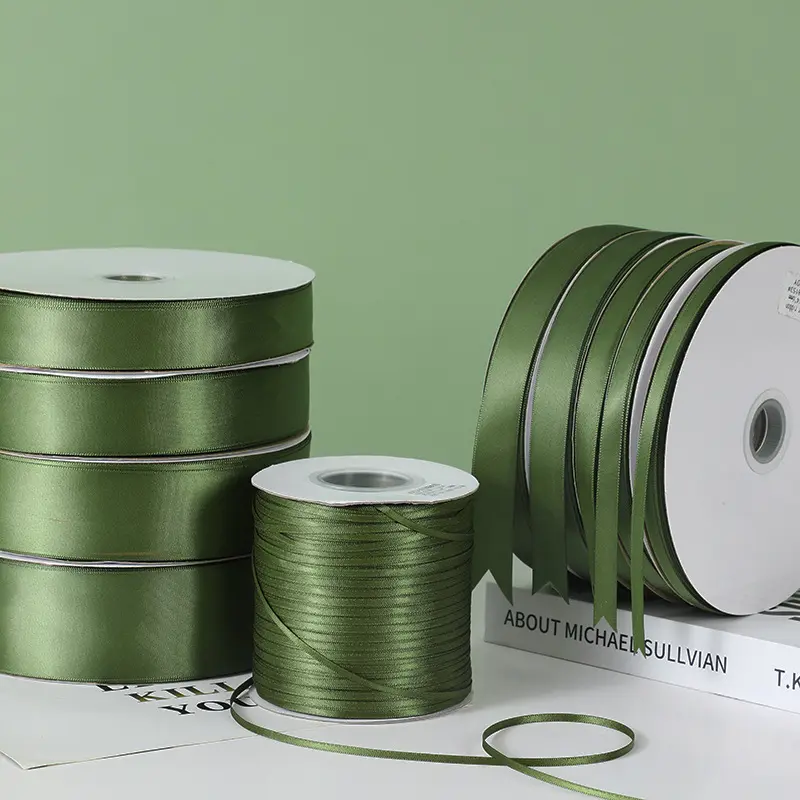 Army Green Ribbon 100Yards 6-50mm Bow DIY Crafts Handmade Scrapbooking Material Cake Boxes Packaging Ribbon Christmas Decoration