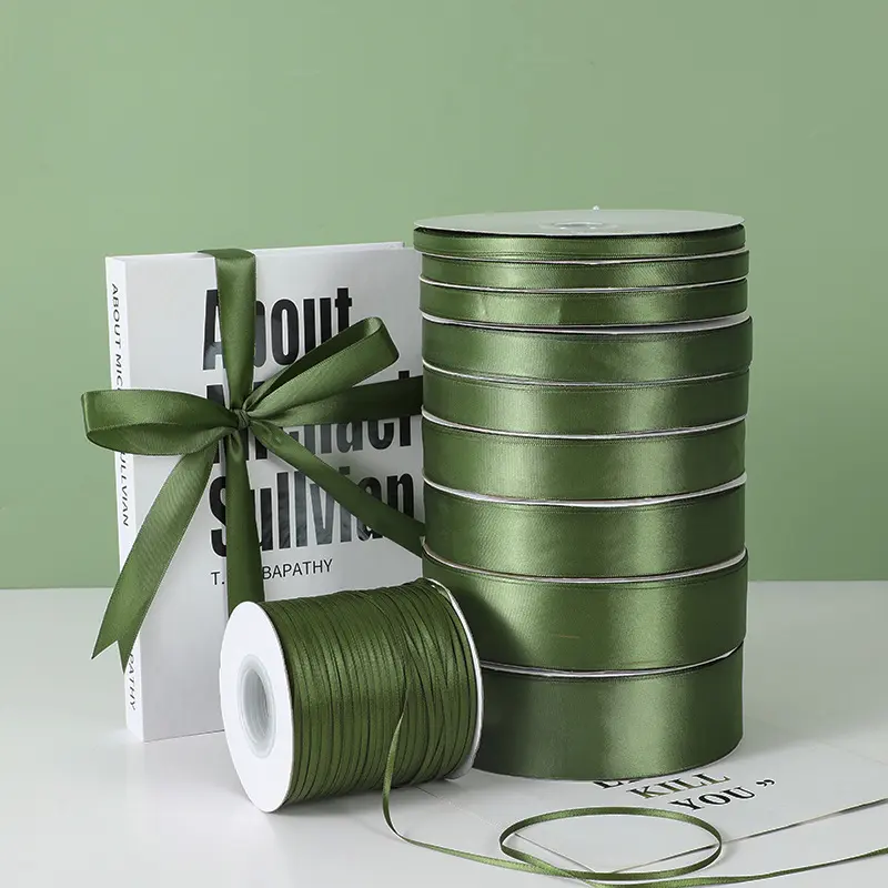 Army Green Ribbon 100Yards 6-50mm Bow DIY Crafts Handmade Scrapbooking Material Cake Boxes Packaging Ribbon Christmas Decoration