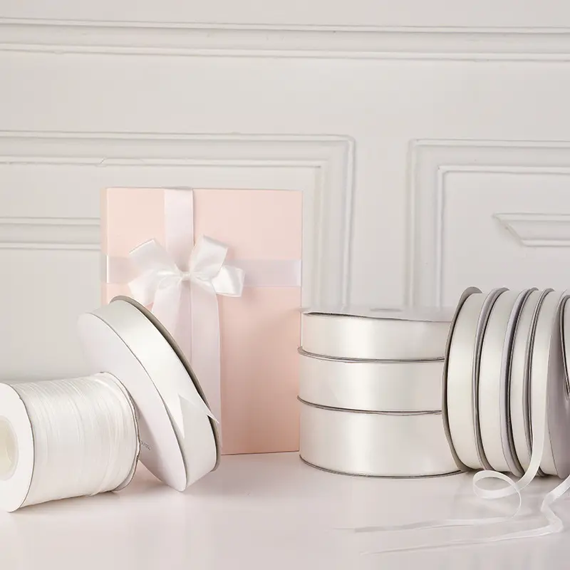 Off White 90meters/roll Silk Satin Ribbon for Wedding Party Decoration Christmas Apparel Sewing Fabric 0.6/1/1.2/1.5/2/2.5/4/5cm