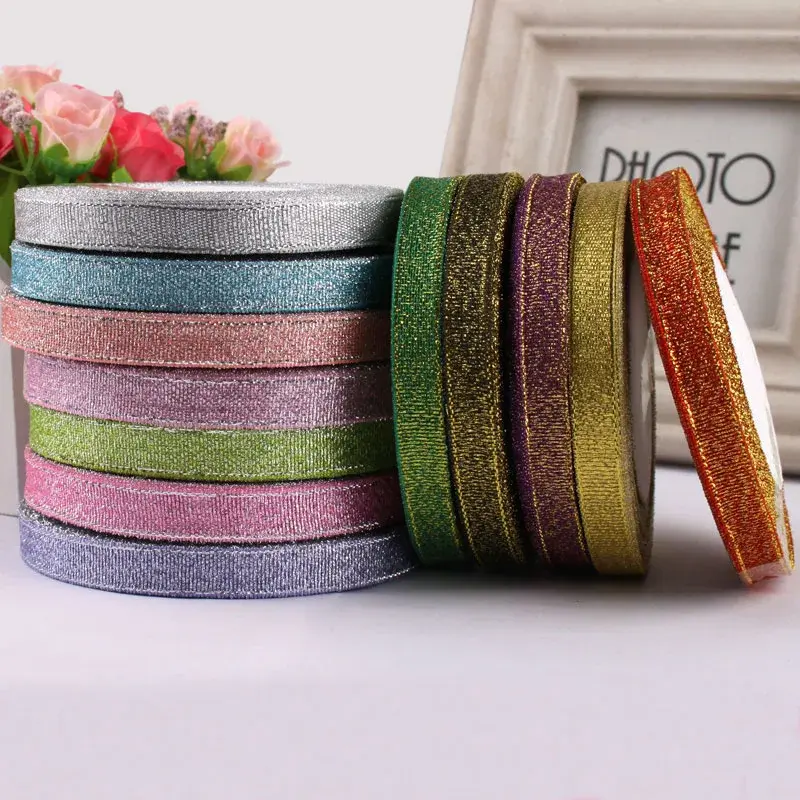 22Meters/Roll 10mm Gold Silver Metallic Ribbon Christmas Halloween Birthday Party Gift Box Decoration Glitter Ribbons DIY Crafts