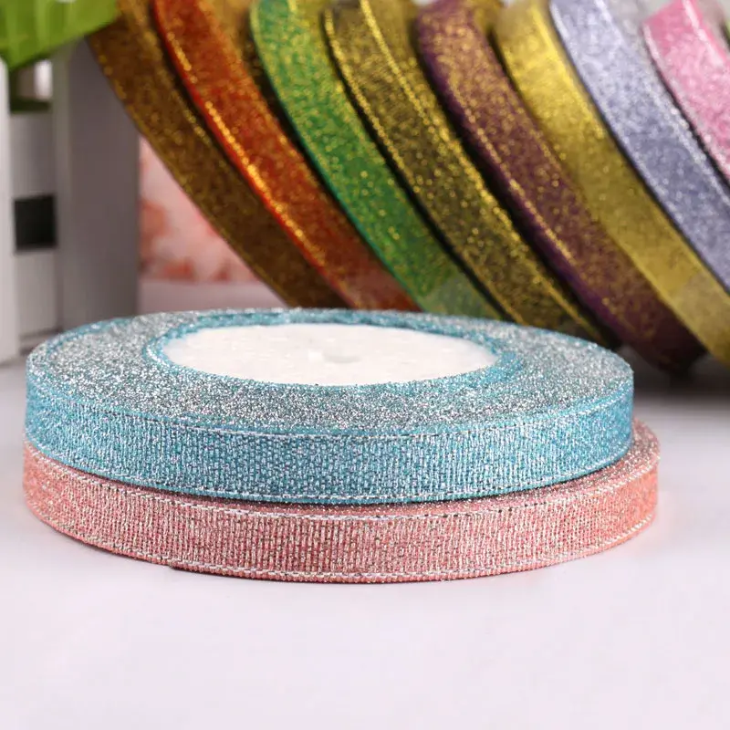22Meters/Roll 10mm Gold Silver Metallic Ribbon Christmas Halloween Birthday Party Gift Box Decoration Glitter Ribbons DIY Crafts