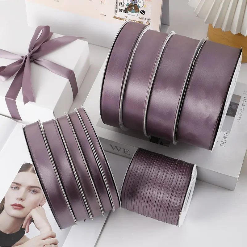 6mm-50mm 91Meters Taro Purple Polyester Satin Ribbon Party Wedding Decoration Handmade Rose Flowers Crafts Materials