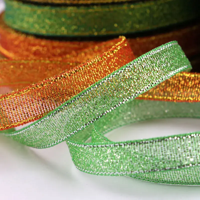 22Meters/Roll 10mm Gold Silver Metallic Ribbon Christmas Halloween Birthday Party Gift Box Decoration Glitter Ribbons DIY Crafts