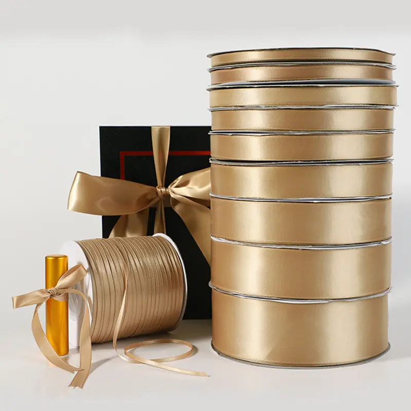90Meters 6mm-50mm Champagne Gold Flower Packaging Ribbon Fabric Gift Wrap Sewing Party Wedding Christmas Deco Craft Supplies