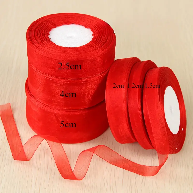 12mm 15mm 20mm 25mm 40mm 50mm Organza Ribbon 45meters/Roll Wedding Party Decoration Gift Wrapping Supplies