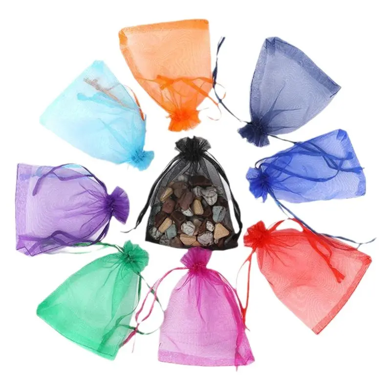 100pcs 9x12cm Organza Bags Jewelry Packaging Bags Wedding Birthday Event Party Decoration Drawable Bags Gift Box Candy Pouches