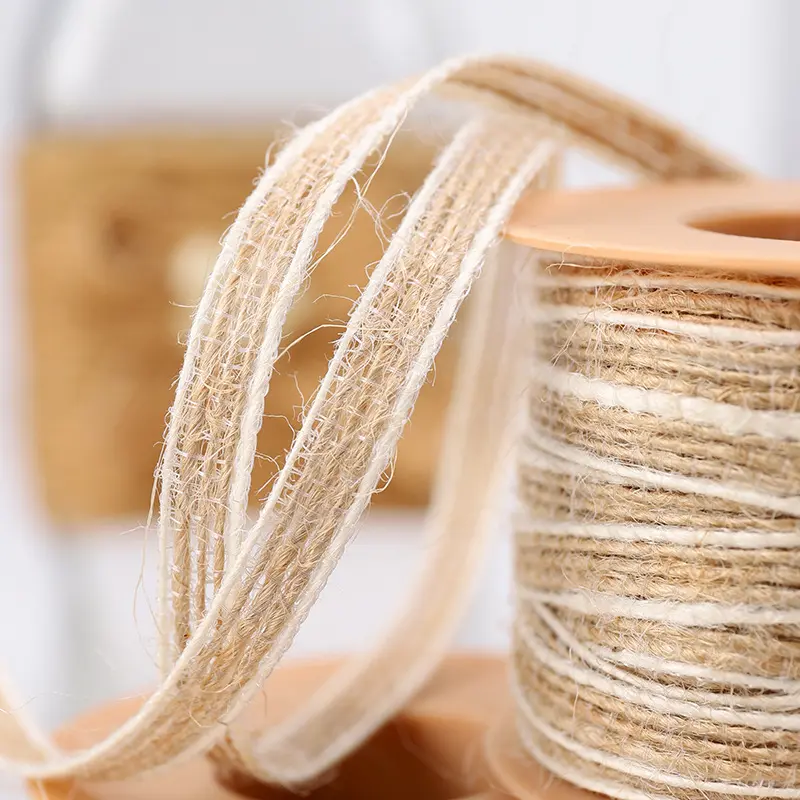 10M/Roll 5mm Jute Burlap Hessian Ribbon Vintage Rustic Wedding Christmas Decoration Birthday Party DIY Crafts Gift Box Packaging