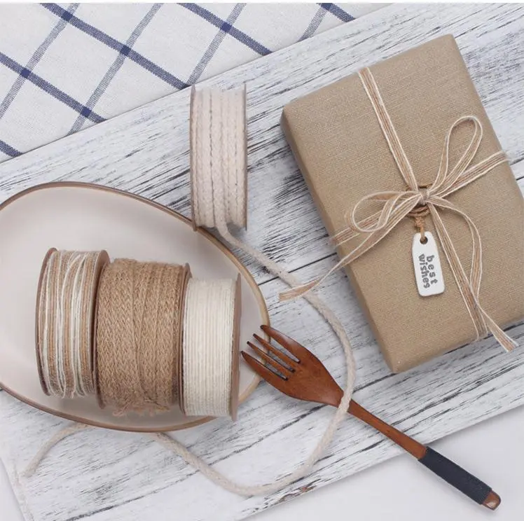 10M/Roll 5mm Jute Burlap Hessian Ribbon Vintage Rustic Wedding Christmas Decoration Birthday Party DIY Crafts Gift Box Packaging