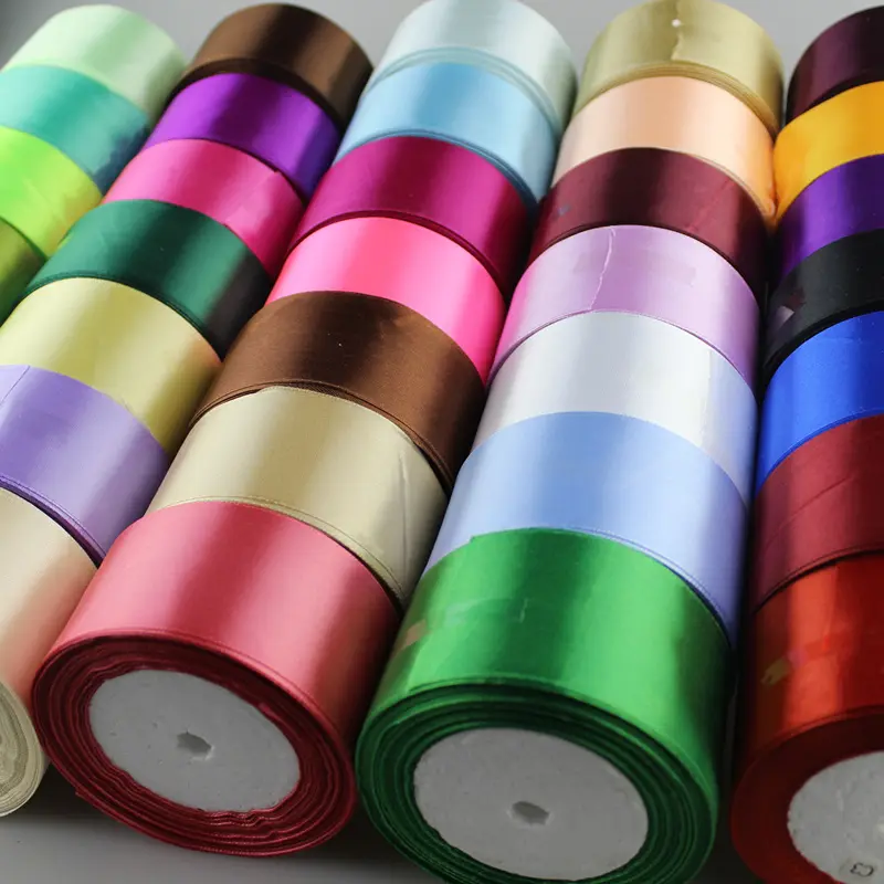 50mm Satin Ribbon White Black Pink Red Blue Purple Green Orange Yellow Ribbon DIY Crafts Fabric Wedding Party Gift Packaging
