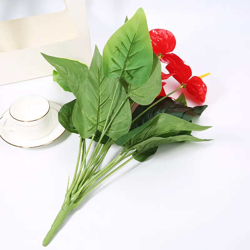 50cm 18Heads Artificial Anthurium Red Flowers Green Leaves Home Bedroom Living Room Balcony Decoration Fake Plants Flower Bonsai