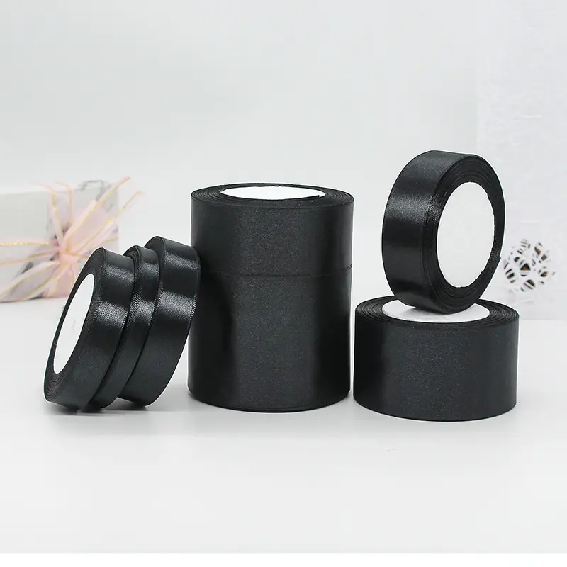 Solid Color Black Satin Ribbon DIY Handmade Craft Accessories Home Christmas Decorations
