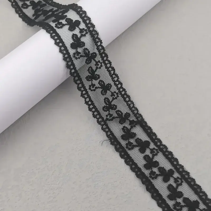 4cm 30Yards Hollow Floral Embroidery Lace Ribbon Black White Beige Handmade DIY Material Clothing Accessories