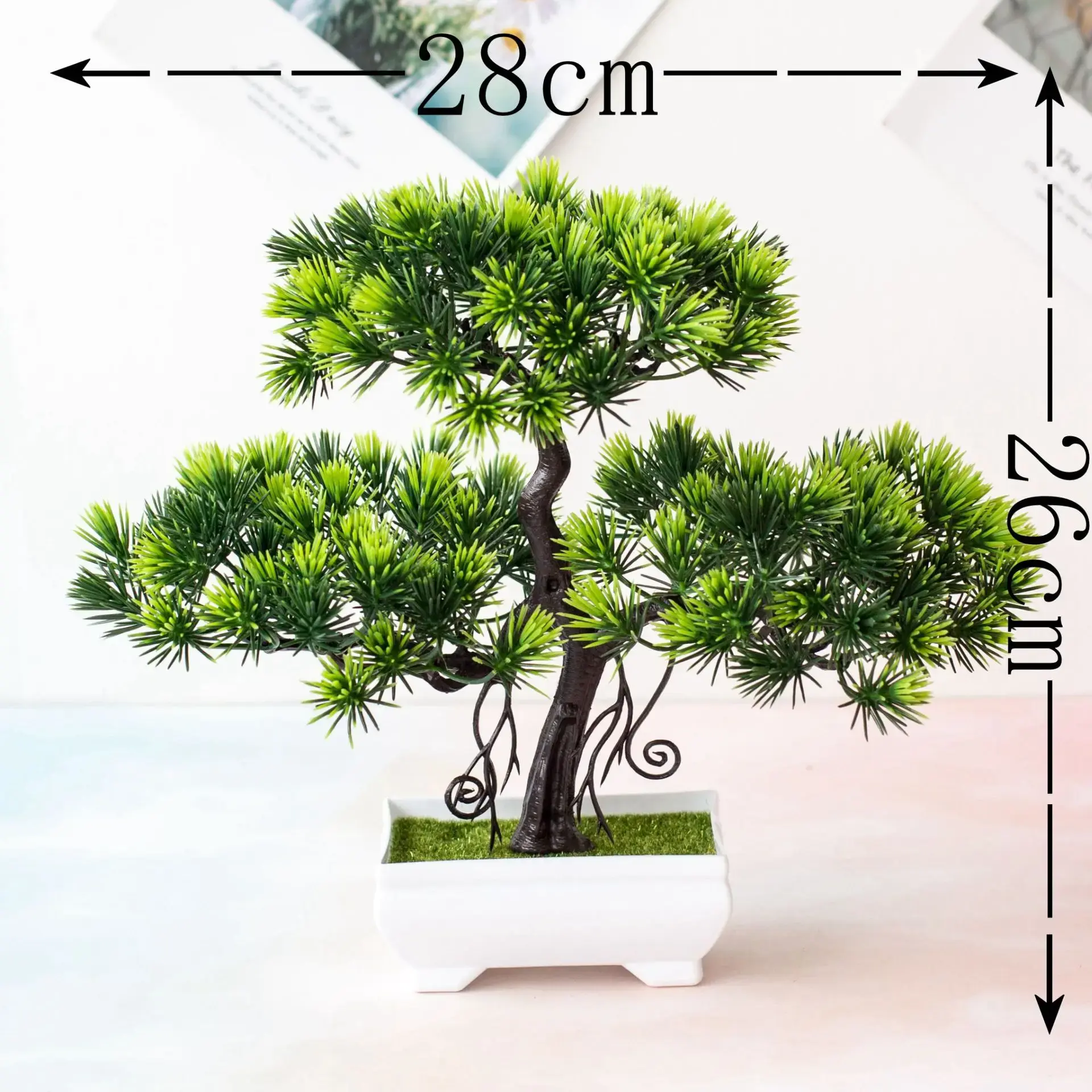 26cm Green Artificial Guest Greeting Small Tree Potted Bonsai Home Garden Bedroom Desktop Hotel Party Decor Fake Plants Bonsai