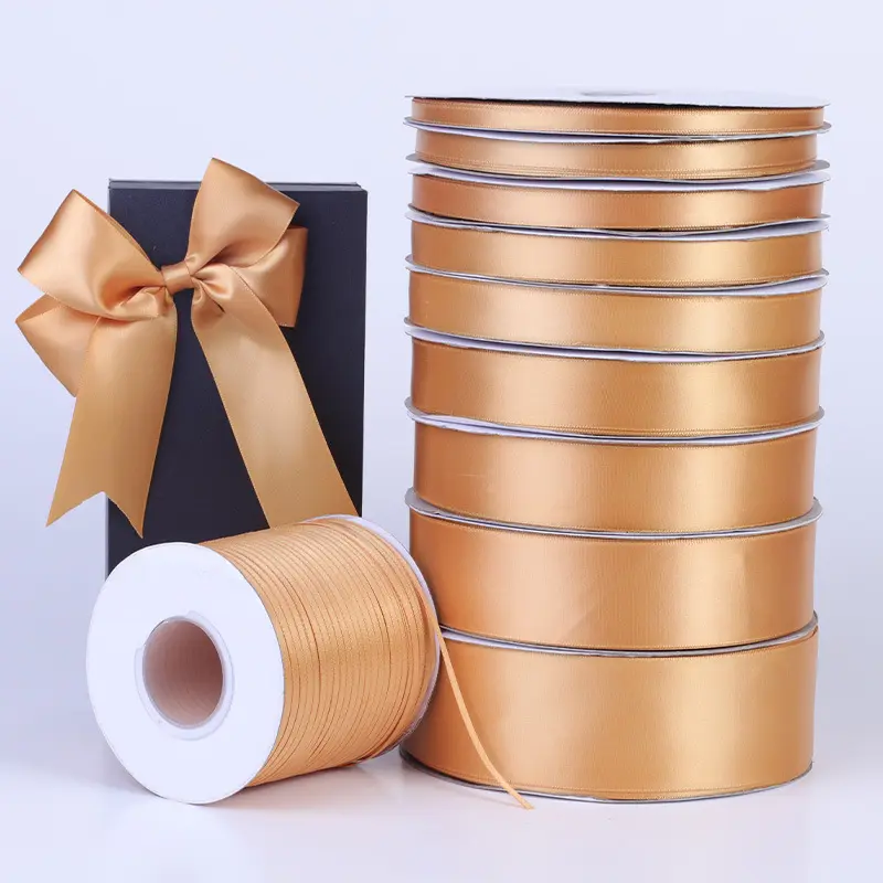 91Meters Gold Satin Ribbon 6mm 10mm 12mm 15mm 20mm 25mm 40mm 50mm Gift Bow Handmade DIY Craft Wedding Party Supply Decoration