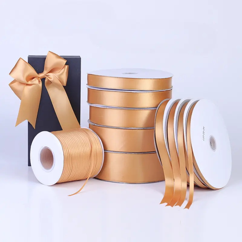 91Meters Gold Satin Ribbon 6mm 10mm 12mm 15mm 20mm 25mm 40mm 50mm Gift Bow Handmade DIY Craft Wedding Party Supply Decoration